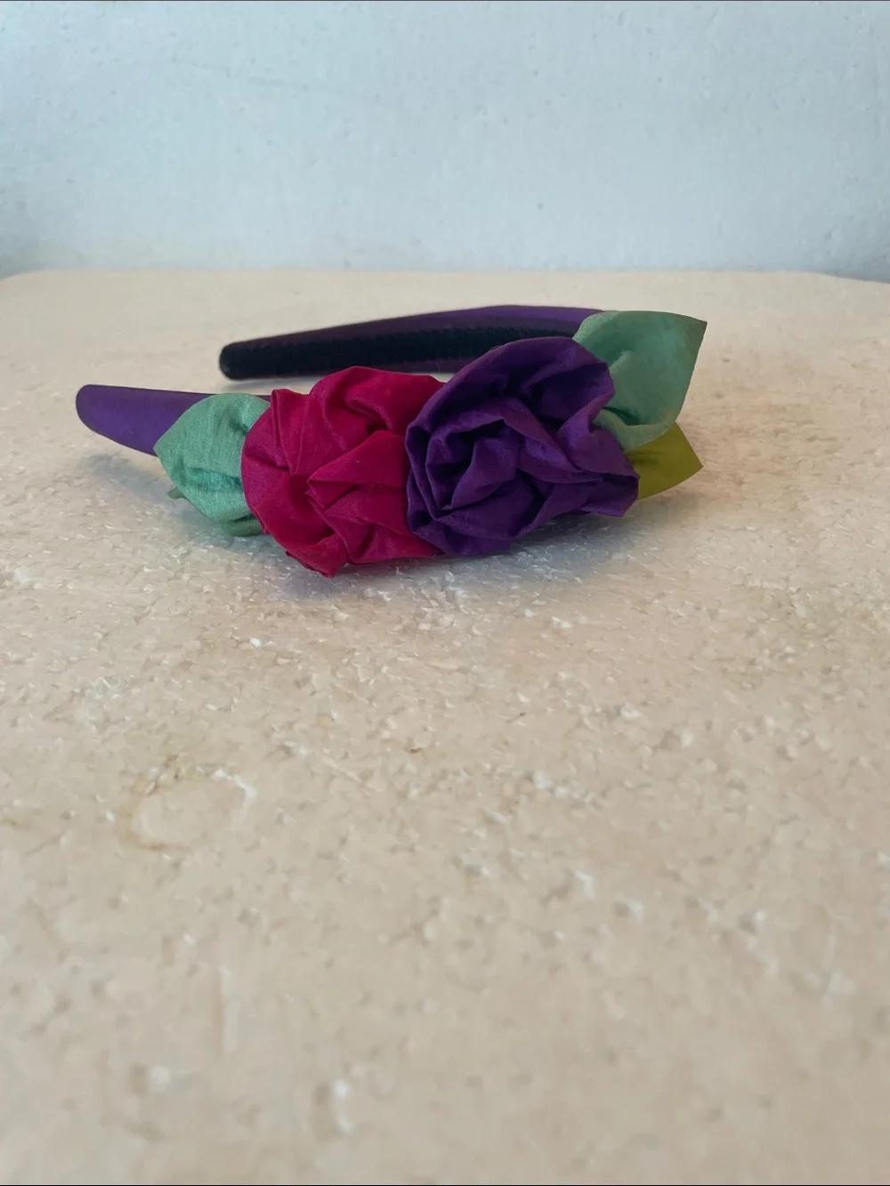 vintage 90s Y2K purple satin flower headband retro hair accessory cottagecore